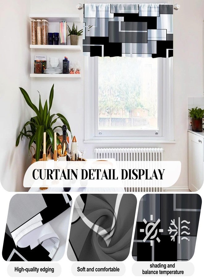 MCALK Dark Grey Kitchen Curtains Tiers and Valances Set for Windows, Geometric Modern Art Kitchen Window Curtains, Grey and Black Valances for Living Room (36" Tiers Set) - Image 2